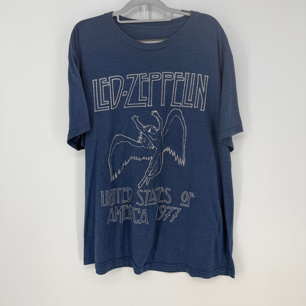 Led Zeppelin T-Shirt Mens 2XL Blue 1977 US Tour Icarus Band Graphic Rock Tee Y2K